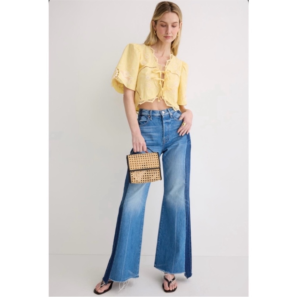 MOTHER Two-Tone Blue Wide Leg Jeans - Picture 4 of 10